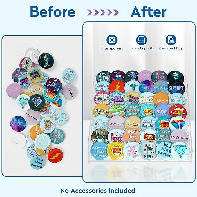 PACMAXI 7-Layer Transparent Button Pins Display Case, Large Capacity Storage Organizer for 35-60 Badges, Portable and Durable Display Box (No Button Pins Included) (7-Layers)