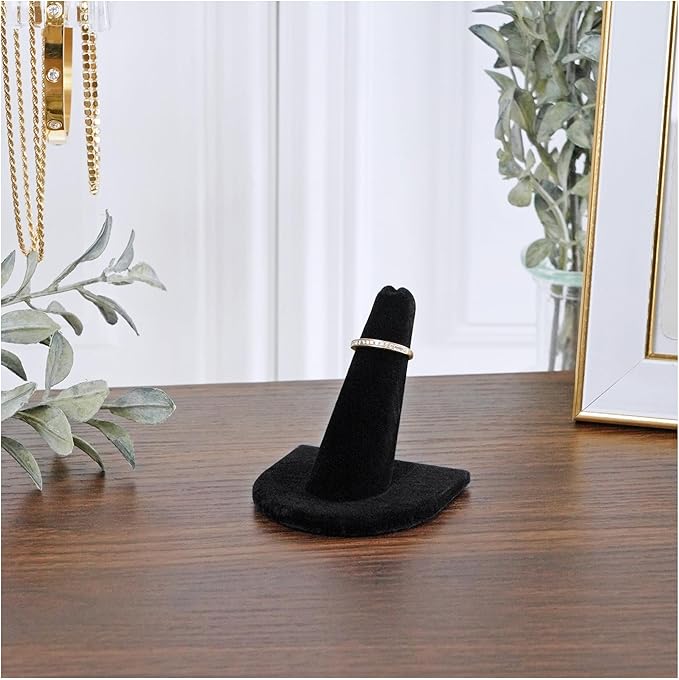 Plymor Black Velvet Ring Finger Display, Single on U-Shaped Base, 2" W x 2" D x 2" H (Pack of 6)