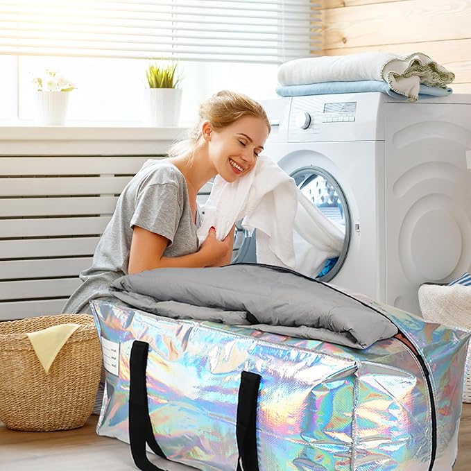 6 Pack Extra Heavy Duty Large Moving Bags with Comfortable Handle & Strong Zipper,Storage Totes for Space Saving Moving Storage College Supplies Alternative to Moving Box,Iridescent