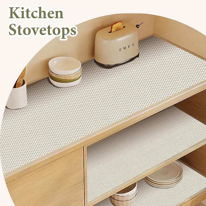Shelf Drawer Liners for Kitchen Cabinets Non Adhesive Drawer Liner Thickened Refrigerator Liner White Quatrefoil Strong Non-Slip Paper for Tool Box, 11.8 x 118 Inches