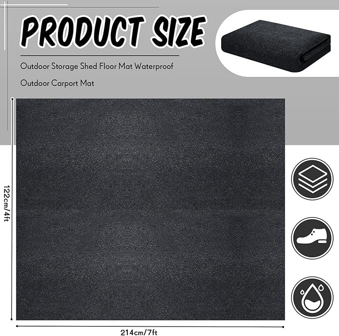 Haull Outdoor Storage Shed Floor Mat Waterproof Outdoor Carport Mat Thickened Soft Patio Furniture Pad Washable with Non Slip Backing, Storage Shed Not Included(4 x 7 ft)