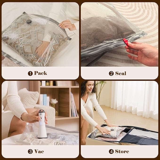 Vacuum Bags for Travel with Rechargeable air Pump, Carry-on Size Compression Packing Bags for Luggage and Suitcase, Space Saver for Clothes and Clothing 9 Combo Travel Size