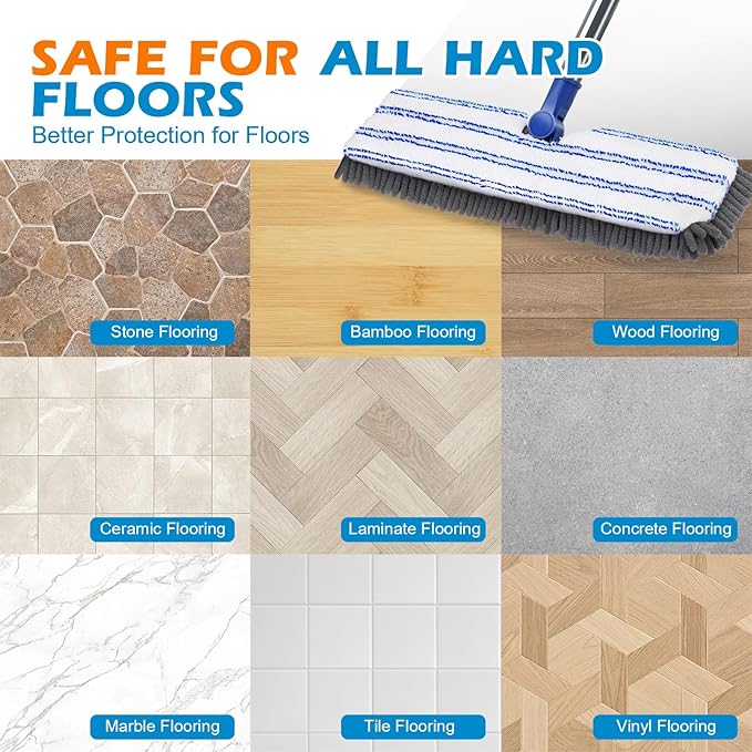 Mops for Floor Cleaning, Masthome Flat Dust Mop with 4 Reusable Pads, 2-Sided Microfiber Dust Mop for Wet & Dry Use, Flat Flip Mops for Hardwood, Laminate, Vinyl,Kitchen, Tile -1 Scraper