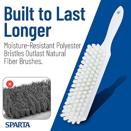 SPARTA Handheld Soft Counter Brush 8 Inch Bristle Span, Multi-Use Dust Brush with 5 Inch Handle for Tables, Countertops, and Delicate Surfaces, Polyester, White, (Pack of 6)