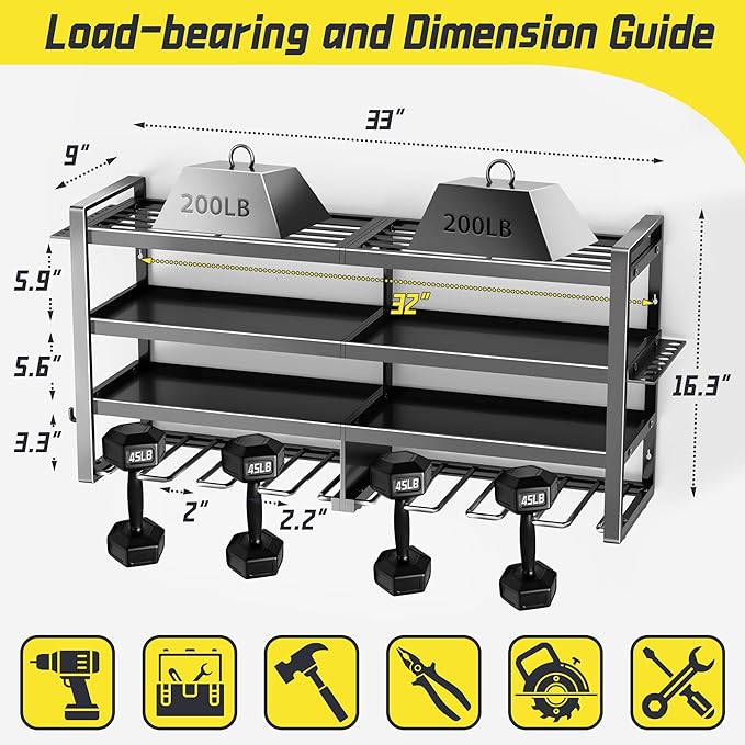 Power Tool Organizer Wall Mount,4 Layers Heavy Duty Storage Rack with 8 Drill Holder, Easy Installation, Tool Organizer Wall Mount for Garage Workshop and Home Organization.