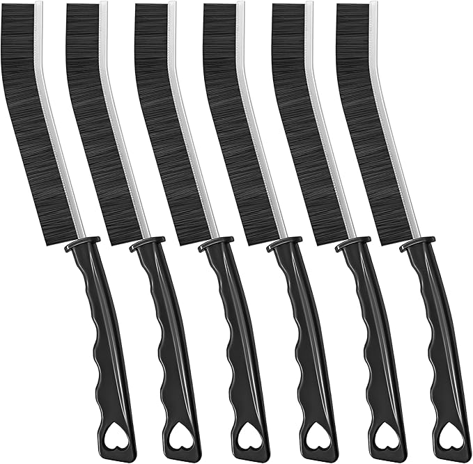 4TH Multi-Purpose Hard Bristle Crevice Cleaning Brush -Deep Cleaning Essential Tool for Household Use -Versatile, Durable, Thin Brush to Clean Narrow Spaces -6 Pcs, Black