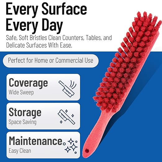 SPARTA Handheld Soft Counter Brush 8 Inch Bristle Span, Multi-Use Dust Brush with 5 Inch Handle for Tables, Countertops, and Delicate Surfaces, Polyester, Red, (Pack of 6)