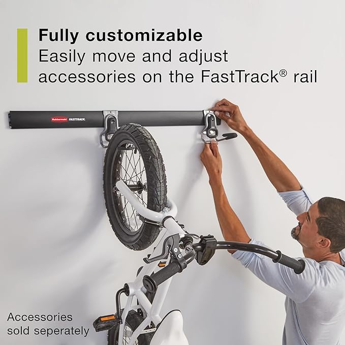 Rubbermaid FastTrack Alloy Steel Garage Storage System Rail 84" Extra Durable Garage Organization for Yard Tools/Sports Equipment/Ladders