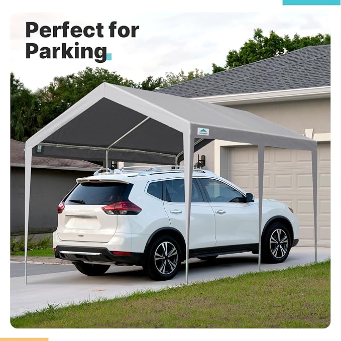 ADVANCE OUTDOOR 10x20 ft Heavy Duty Carport Potable Car Canopy Garage Party Tent Boat Shelter, Adjustable Height, with Leg Cloth, Gray