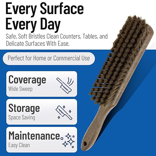 SPARTA Handheld Soft Counter Brush 8 Inch Bristle Span, Multi-Use Dust Brush with 5 Inch Handle for Tables, Countertops, and Delicate Surfaces, Polyester, Brown
