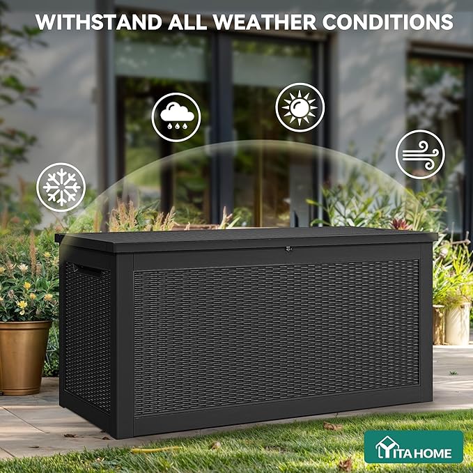 YITAHOME 260 Gallon XXL Large Deck Box, Outdoor Resin Storage Box, Lockable Storage Container for Patio Cushions, Furniture, Garden Tools, Water Resistant (Black)