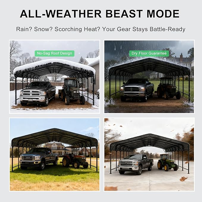 20x40 FT Heavy-Duty Metal Carport, Outdoor Galvanized Steel Shelter for Pickup Trucks, Motorcycles, Boats, Cars & Tractors