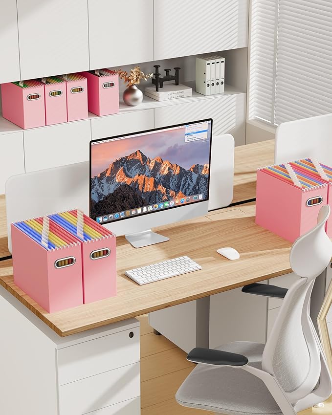 Oterri Cardboard File Organizer Box for Hanging File Folders Letter Size,File Box for Computer Desk,File Cabinet,Working Home,Office,Classroom (Multi color, Letter Size - 4 Packs)