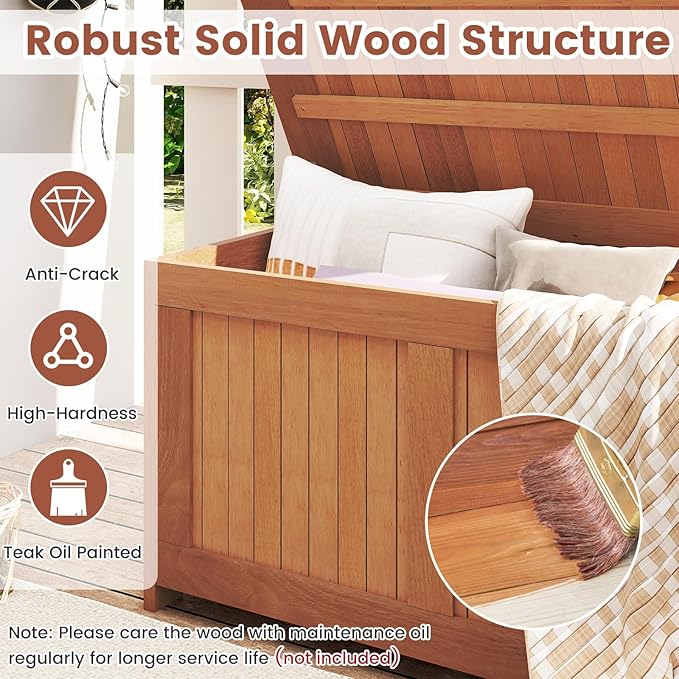 Tangkula 52 Gallon Wood Outdoor Storage Box, 3-in-1 Patio Storage Bench with Flip Top for Cushions, Pool Supplies, Gardening Tools, Outdoor Deck Box for Garden, Backyard, Poolside