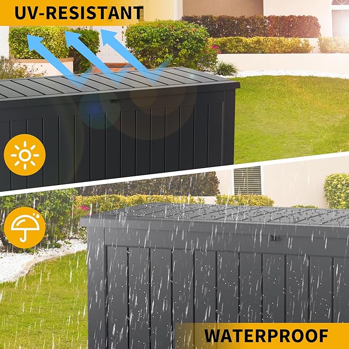 Outdoor Storage Box 180GAL Waterproof Resin Deck Box,UV-Resistant Lockable Package Delivery Bin for Garden Tools,Large Patio Outside Cushions,Pool Accessories Supplies,Chest,Furniture,Black