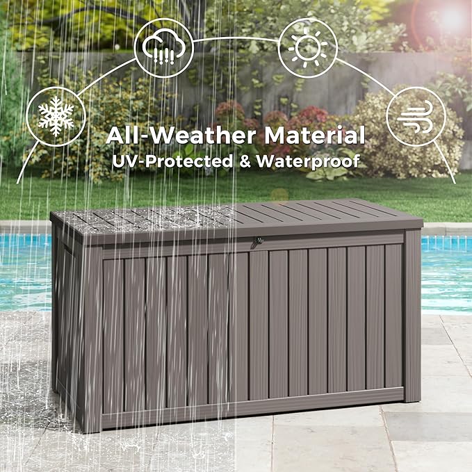 Oudoor Storage Deck Boxes Waterproof, Waterproof and UV Resistant Outdoor Storage Box Lockable Lid for Delivery Box, Indoor, Garden Tools, Pool Supplies, Patio (Grey, 180 Gallon)