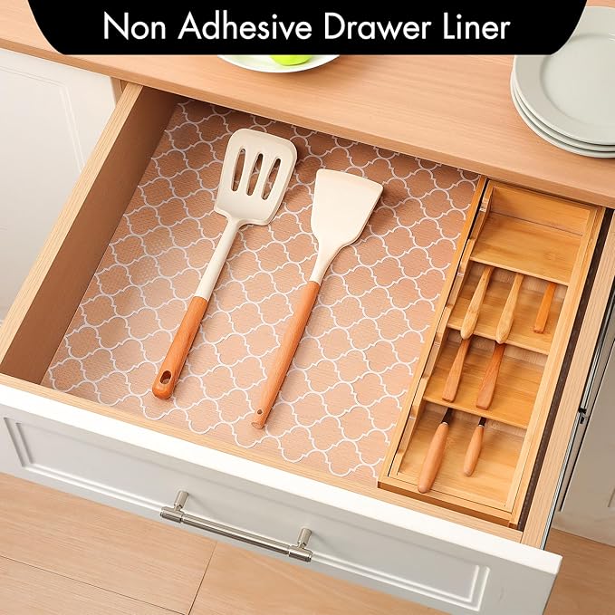 Cooyes Shelf Liner for Kitchen Cabinets – Non-Adhesive Waterproof EVA Liner for Drawers and Cabinets – Durable, Easy-to-Cut Shelf Paper with Modern Pattern
