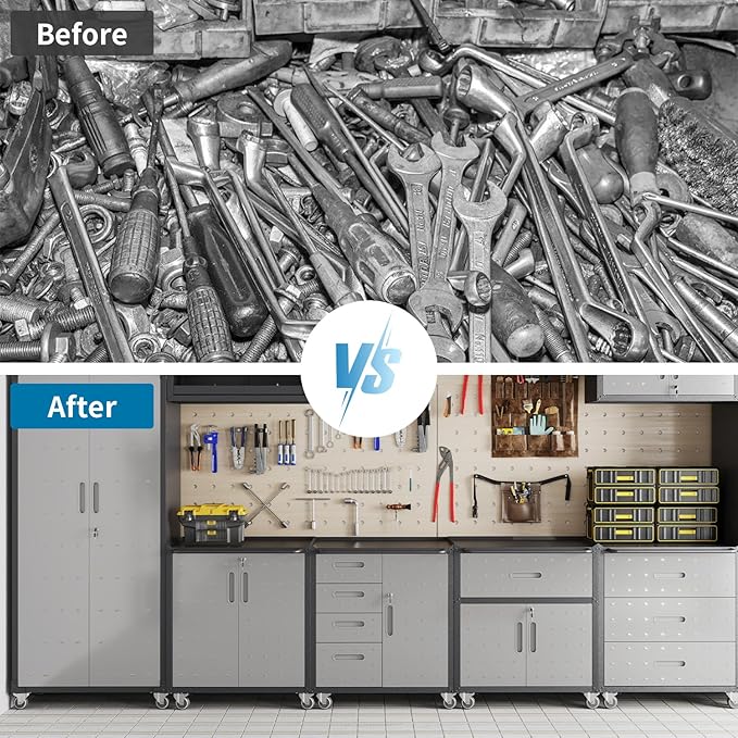 5 PCS Garage Storage Cabinets System Heavy Duty Workshop Set with Drawers Locking Rolling Cart with Adjustable Shelves Garage Tool Workbench Cabinets (5 PCS-3)