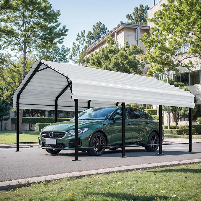 Shintenchi 12x15 FT Metal Carport, Oversized Carport Garage with Enhanced Base, Outdoor Galvanized Car Shelter, Heavy Duty Carports Canopy, for Car, Boats and Tractors, White