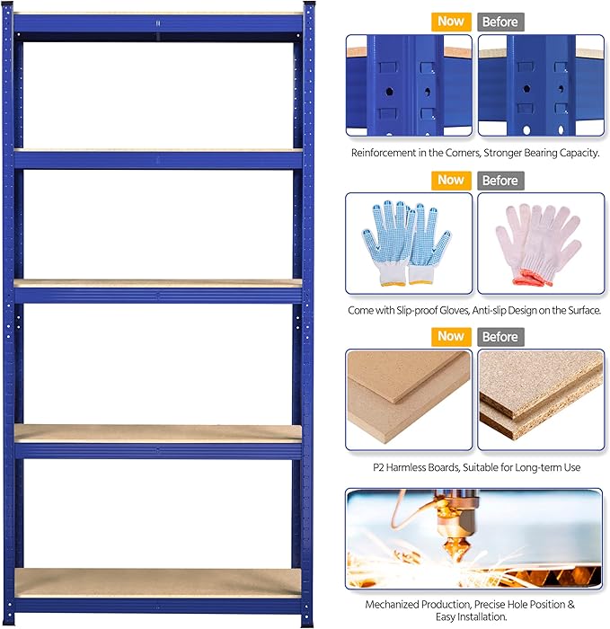 Topeakmart 5-Tier Utility Shelves, Metal Adjustable Garage Shelves Storage Racks Heavy Duty Shed Shelving Unit- Blue, 35.5 x 12 x 71 Inch