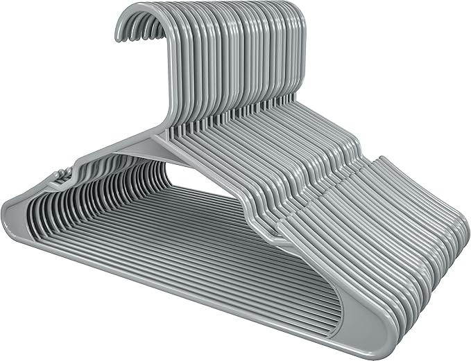 Utopia Home Plastic Hangers 50 Pack - Perfect Space Saving Clothes Hanger - Durable and Strong - Perfect Closet Organizers with Shoulder Grooves (Grey)