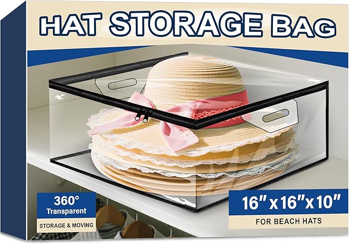 Clear Hat Storage Bag, Cowboy Women Hat Organizer with Handle, Large Capacity for Cloth, Books, Blanket, Travel， Dorm