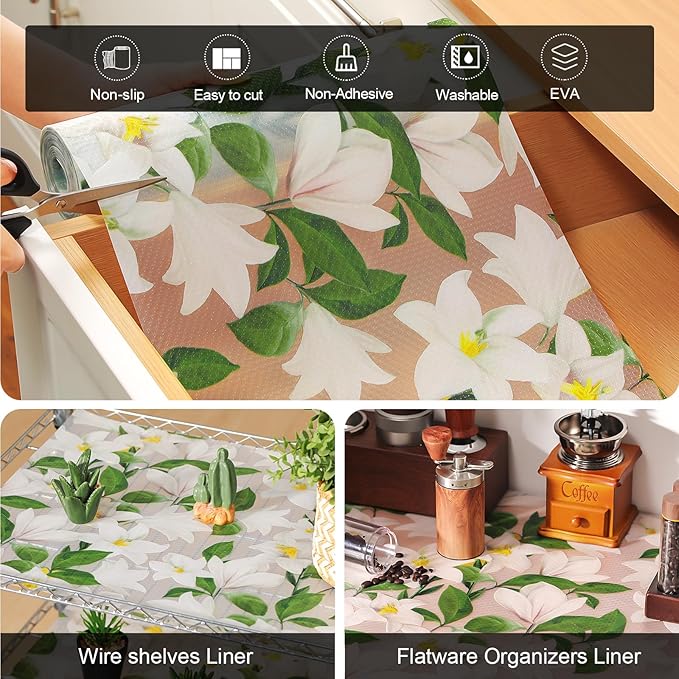 Cooyes Shelf Liner – Premium Non-Adhesive Cabinet & Drawer Liner for Kitchen – Waterproof Shelf Paper with Modern Pattern – Durable EVA Cabinet Mat – Easy to Cut （24" W x 120" L）
