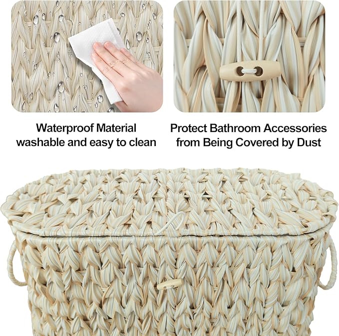 Toilet Paper Basket,Wicker Toilet Paper Storage with Lid,Decorative Boho Wicker Basket for Bathroom,Free Standing-Cream White
