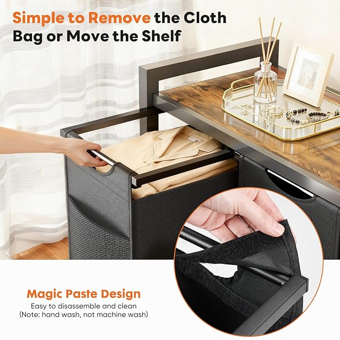 DUMOS Laundry Hamper with 3 Pull-Out Removable Sorter Bags, Movable Wheels, Freestanding Clothes Basket Organizer in Bathroom, 3 × 10.6 Gal (120L) Capacity, Rustic Brown and Black