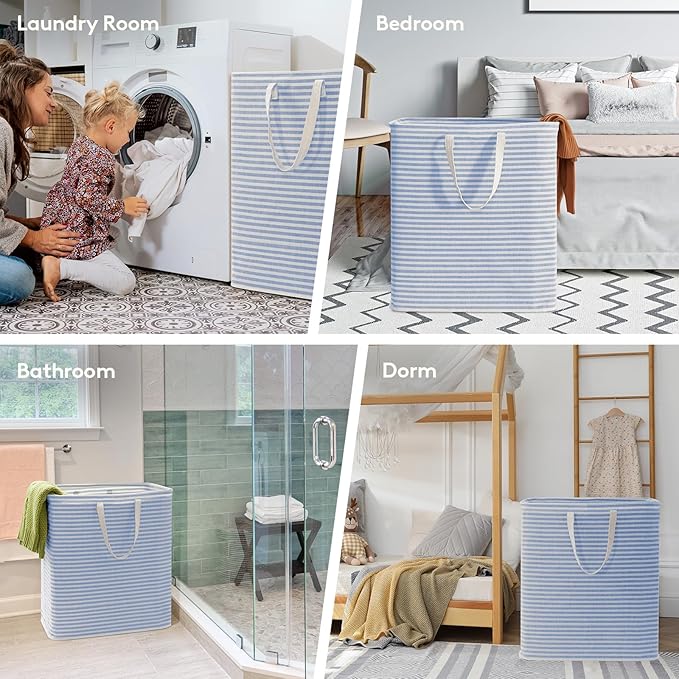 Lifewit 2 Pack Laundry Hamper Large Collapsible Laundry Baskets, Freestanding Waterproof Clothes Hamper with Easy Carry Handles in Laundry Room Bedroom Bathroom College Dorm, Blue, 2 x 100L
