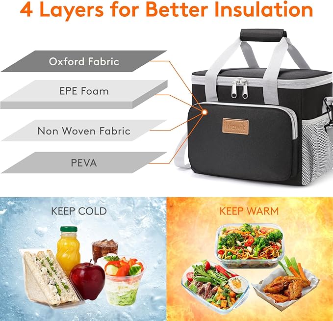 Lifewit Medium Lunch Bag Insulated Lunch Box Soft Cooler Cooling Tote for Adult Men Women, Gray and Black 12-Can (9L)