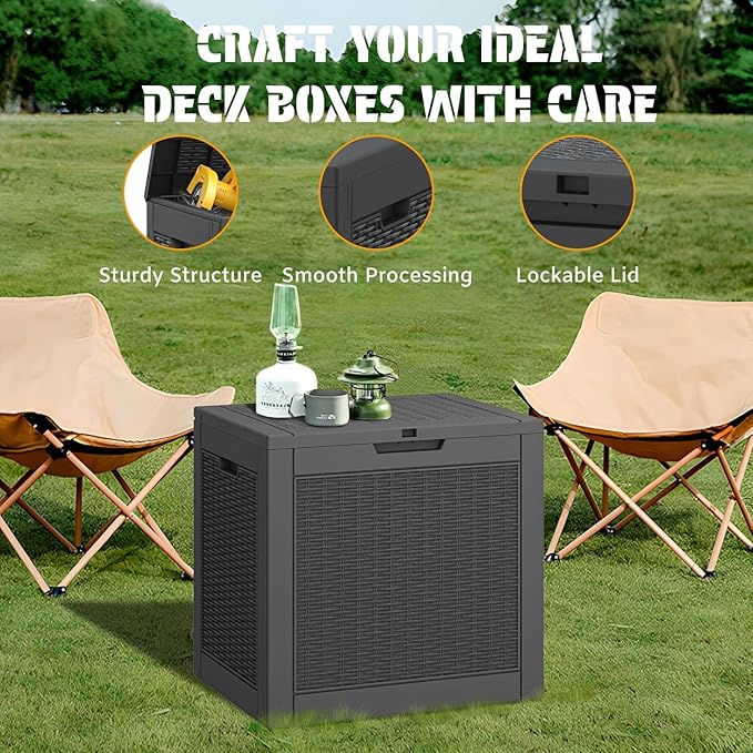 NUNU LAB 31 Gallon Outdoor Storage Box Waterproof, Outside Package Delivery Deck Boxes with Lockable Lid, Backyard Storage Bin For Garden Tools, Patio Cushions Accessories, Black