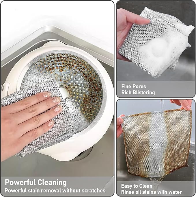 XANGNIER 20 Pcs Multipurpose Wire Dishwashing Rags for Wet and Dry,2024 New Multifunctional Non-Scratch Wire Dishcloth,Wire Cleaning Cloth,Non Scratching Metal Wire Rag for Kitchen,Counter,Dishes,Sink