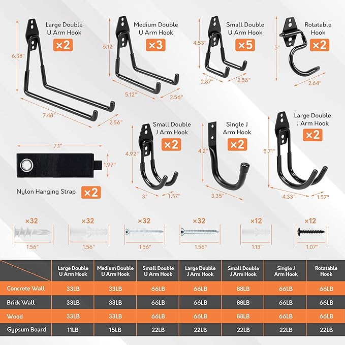 TONDA Garage Hooks, 20 Pack Garage Organization, Wall Storage Hooks Heavy Duty for Hanging Bike, Ladder, Garden Tools, Hose and Ropes, Black