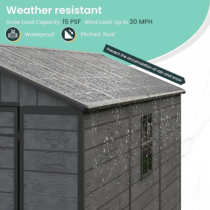 UDPATIO Outdoor Shed 7.5x10.7 FT, Plastic Storage Shed for Bike, Garbage Can, Tool, Outside Sheds & Resin Shed with Lockable Door for Backyard, Patio, Lawn, Dark Grey