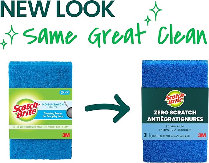 Scotch-Brite® Zero Scratch Scour Pad, 3 Scrubbing Pads, Non-Scratch Scouring Pads for Kitchen and Dish Cleaning
