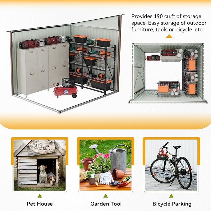 5x7 FT Lean to Shed, Outdoor Metal Storage Shed, Utility Steel Tool Shed with Lockable Door for Bike, Garden, Backyard, Patio, Lawn