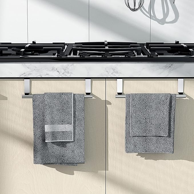 Stainless Steel Over Door Towel Rack Bar Holders for Universal Fit on Over Cabinet Cupboard Doors 2 Pack (Sliver)