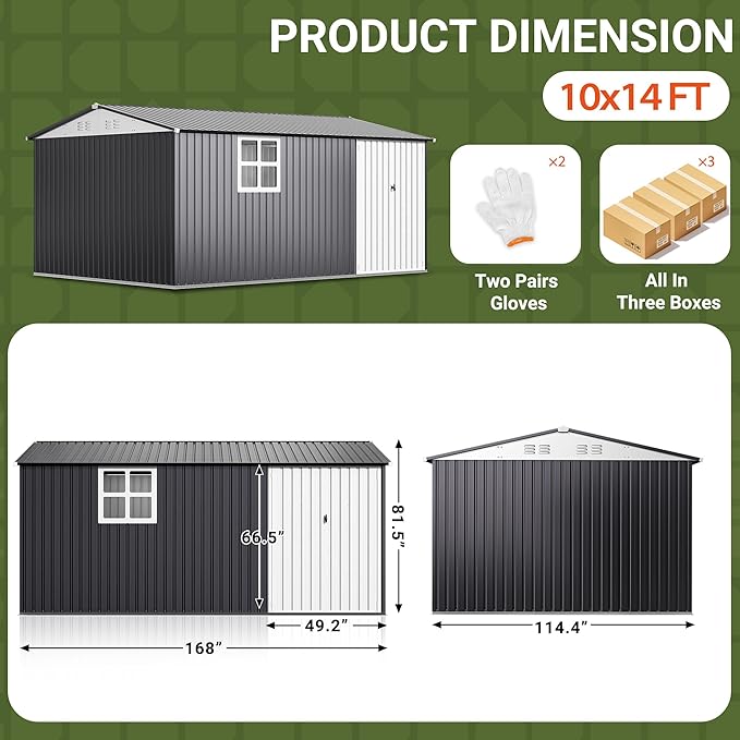 Polar Aurora 10X14 FT Metal Outdoor Storage Shed with Window, Heavy-Duty Galvanized Steel Garden Shed with Lockable Doors and 4 Vents, Large Weatherproof Tool Shed for Backyard Patio Outside, Black