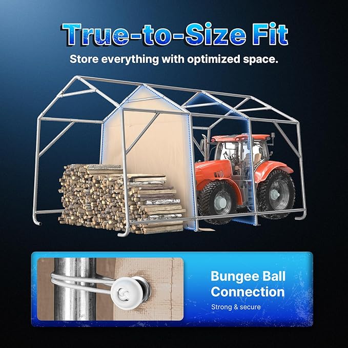 ADVANCE OUTDOOR 10x15 ft Shelter Storage Shed Steel Metal Peak Roof Portable Garage Carports for Motorcycle, Boat or Garden Tools with 2 Roll up Doors & Vents, Beige