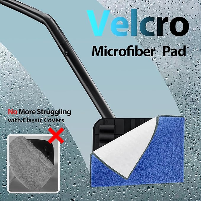 desin Car Windshield Cleaning Tool, Windshield Cleaner with 5 Washable and Reusable Microfiber Pads and Extendable Handle, for Auto Glass Wiper