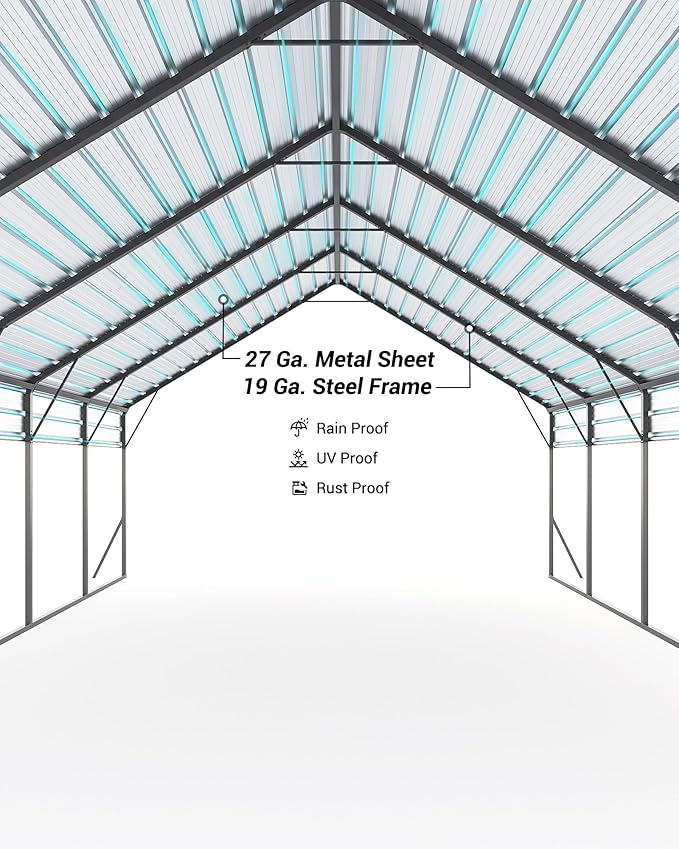 GarveeLife 20'x25'x13' Metal Carport for 2 Cars, Heavy Duty Car Ports with Reinforced Frame, Tall Metal Car Ports for Bass Boats, Full-Sized Pickup Trucks, and Tractors
