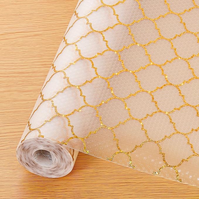 Cooyes Shelf Liner, Non Adhesive Drawer and Cabinet Liner, EVA Washable Oil-Proof Shelf Paper for Kitchen Cabinets, Refrigerator, Storage, Desks with Modern Pattern