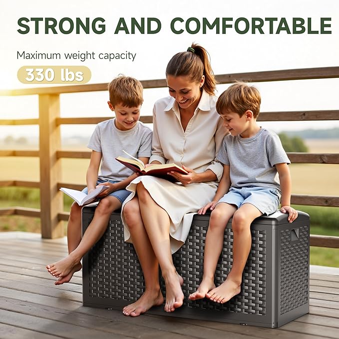 80 Gallon Resin Storage Box, All-Weather, Lockable Multi-Purpose Deck Box for Outdoor Cushions, Patio Items, and Garden Equipment, Pure Brown