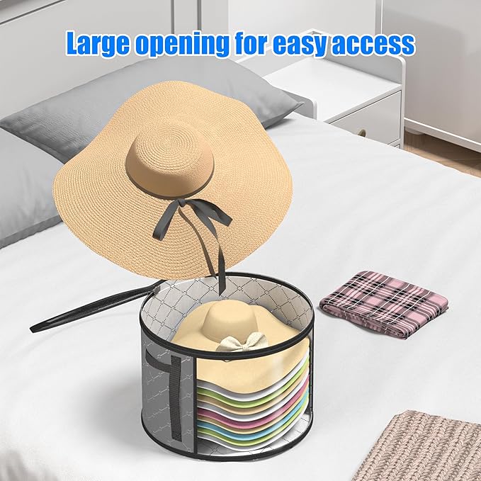 Veki 2pack Clear Hat Organizer for Closet, Hat Boxes for Women Storage With Dustproof Lids, Hat Box for Travel and Storage, Cowboy Hat, Stackable Round Brim Hats Organizer Bag Container (Gray)
