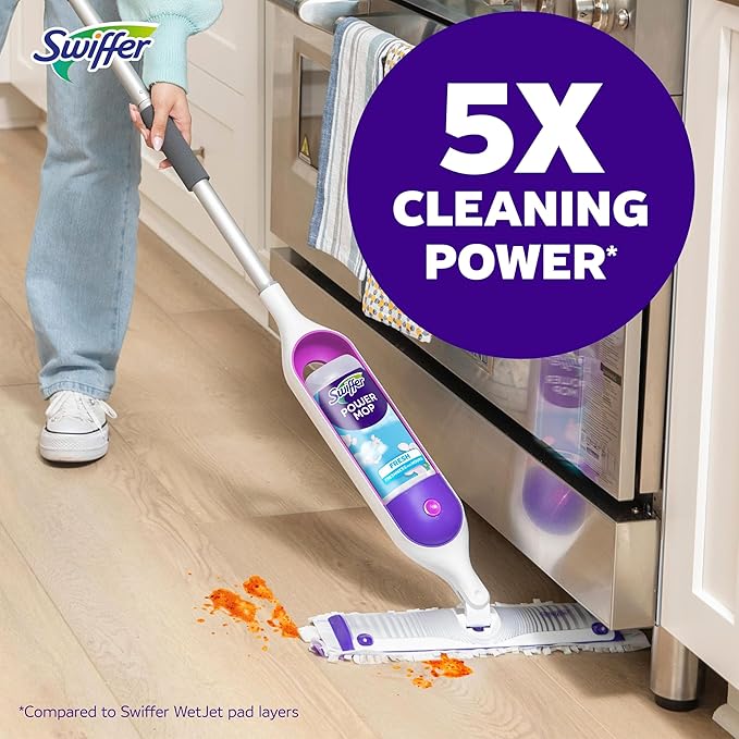 Swiffer PowerMop Multi-Surface Mop Kit for Floor Cleaning, Includes PowerMop, 2 Mopping Pad Refills, 1 Cleaning Solution with Fresh Scent and 2 Batteries