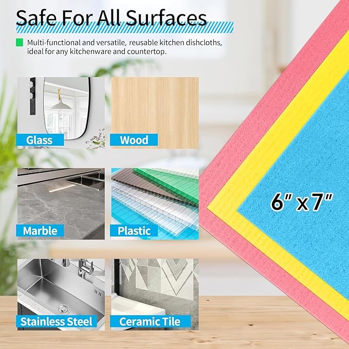 HOMERHYME Swedish Dishcloths, 18 Pack Kitchen Towels Dish Rags, Absorbent Swedish Dish Towels for Kitchen, Non-Scratch Cellulose Cleaning Wipes, Biodegradable Washable Reusable Paper Towels