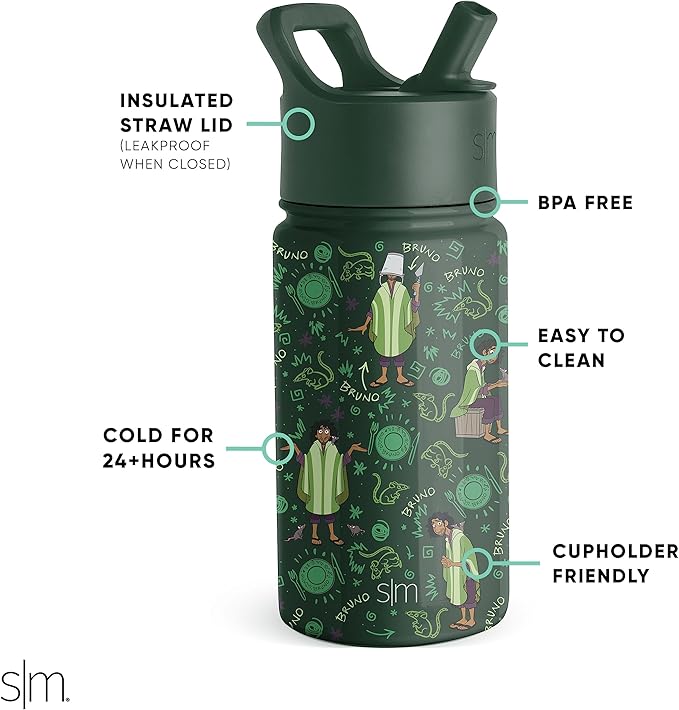 Simple Modern Kids Summit Water Bottle with Straw Lid | Encanto Bruno Insulated 14oz Stainless Steel Reusable Tumbler Gifts for Boys, School | Encanto Oh, Bruno