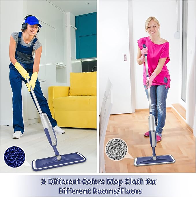 Spray Mops for Hardwood Floor Cleaning - MEXERRIS Microfiber Wet Dust Mops with 4 Reusable Pads 2 Refillable Bottles - Wood Floor Mop Home Commercial Mops for Hardwood Tile Wood Laminate Vinyl