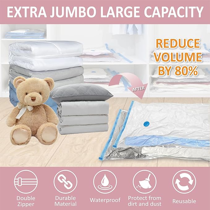 Cozy Essential 6 Pack XXL Jumbo Vacuum Storage Bags, Extra Large Vacuum Seal Bags for Comforters, Bedding, Blanket Storage, Giant Space Saver Bags for Huge Stuffed Toy(47.2x35 in)